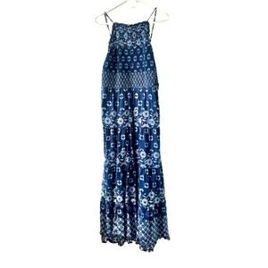 Ann Taylor Petite Blue Batik Print Maxi Dress - LP